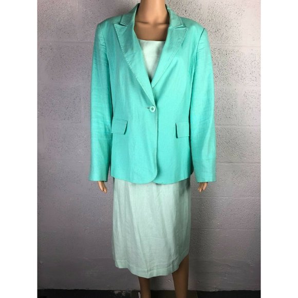 Chadwicks of Boston Women's Teal Suit Dress Style 60443SEAGL Size 16 Balzer sz14 - Picture 1 of 12